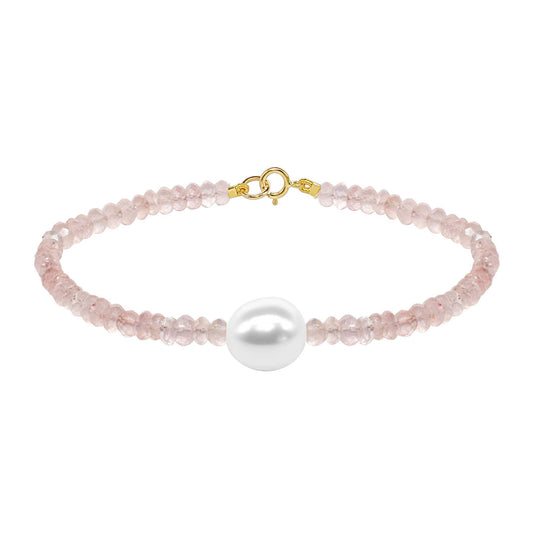 14k Rose Quartz Rondelle White Freshwater Bracelet 7.5" freeshipping - Jewelmak Shop