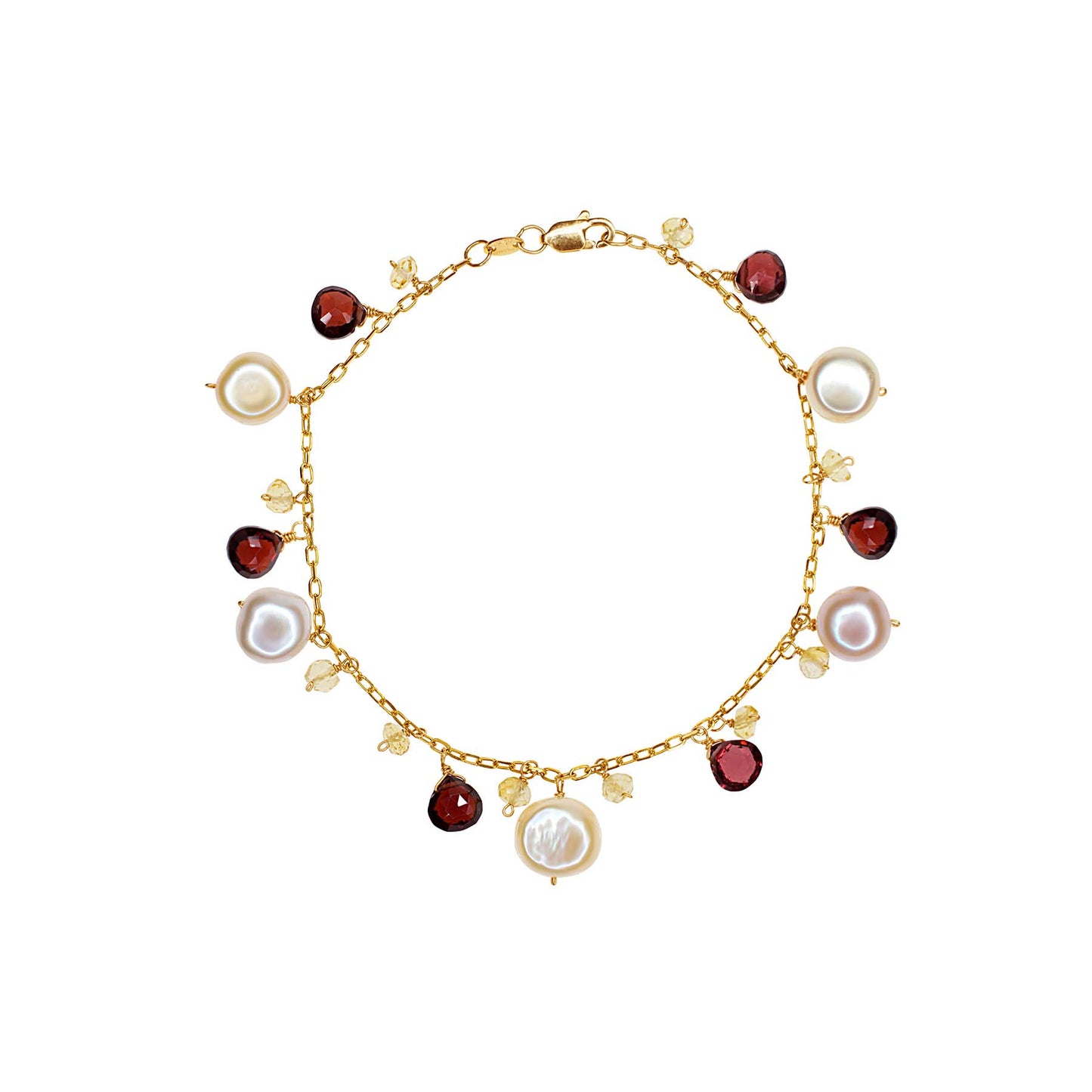 14k Pink Freshwater Pearl Garnet Citrine Bracelet