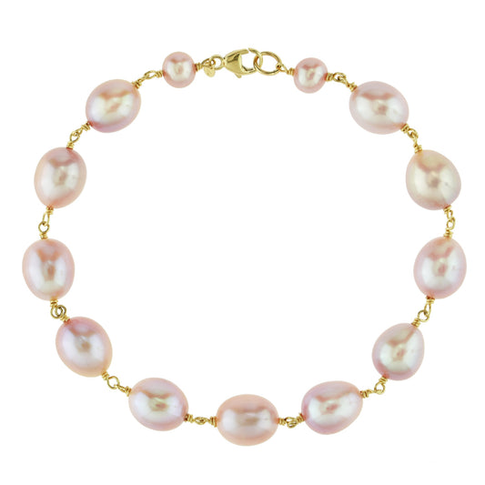 14k Pink Freshwater Pearl Link Bracelet 8" freeshipping - Jewelmak Shop