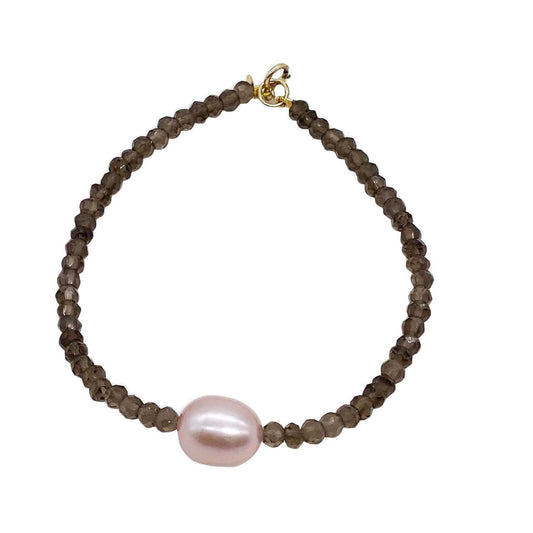 14k Smoky Quartz Pink Freshwater Pearl Bracelet 7.5"