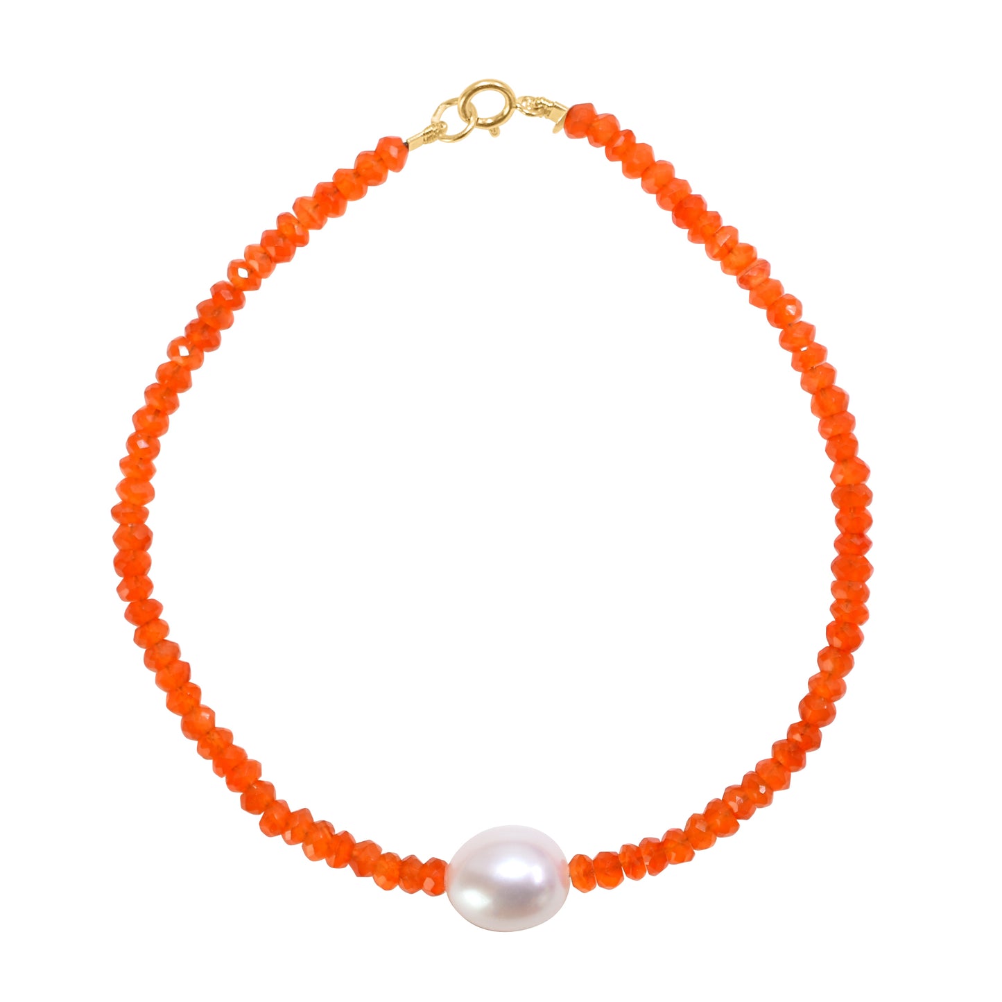 14k Carnelian White Freshwater Pearl Bracelet 7.5"