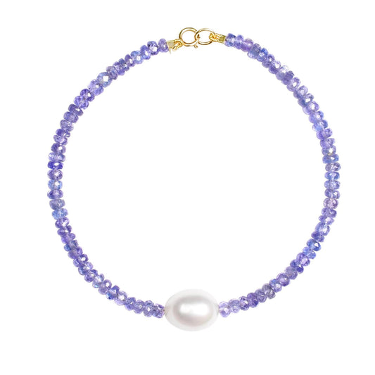 14k Tanzanite White Freshwater Pearl Bracelet 7.5"