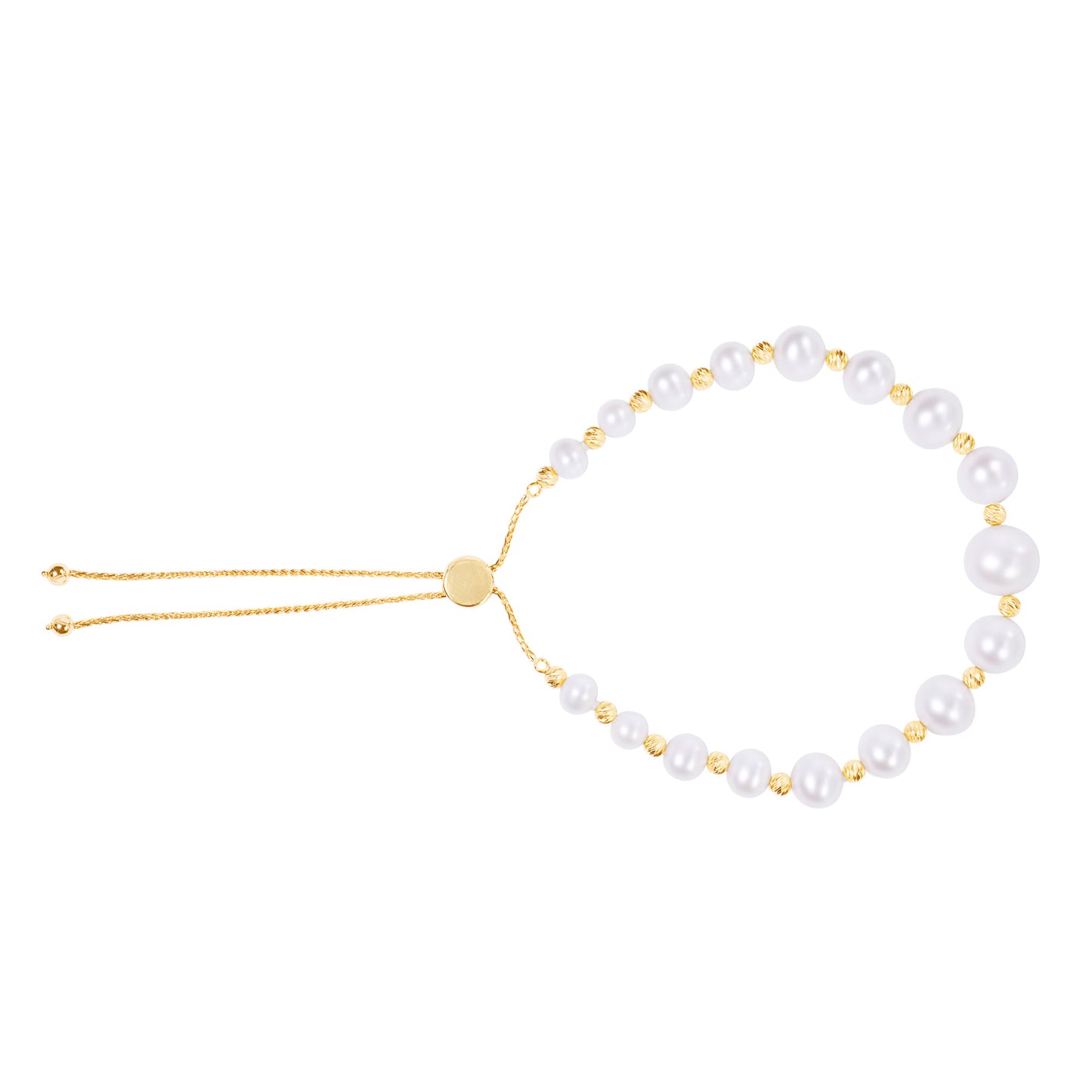 14k White Freshwater Pearl Multi-Cut Ball Bolo Bracelet 10"