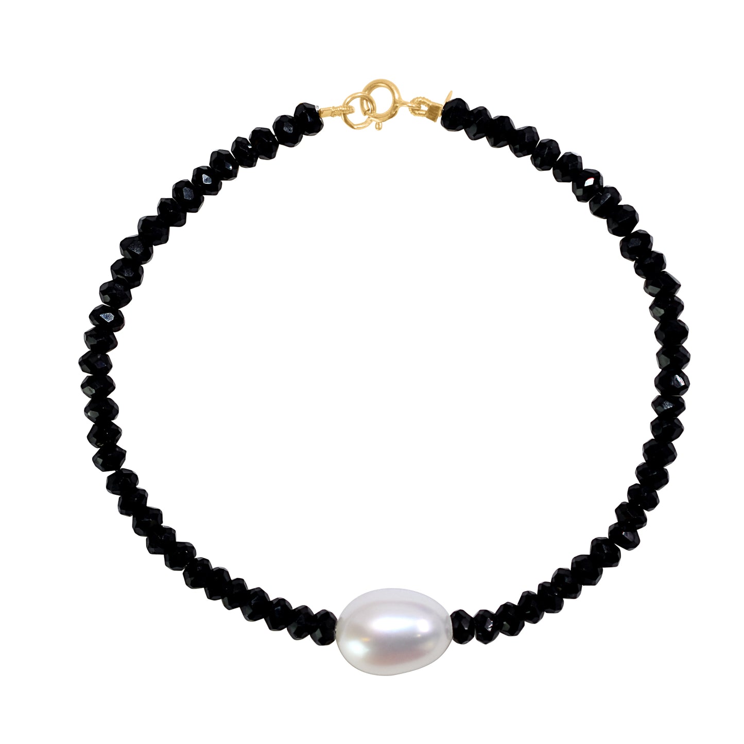 14k Black Spinel White Freshwater Pearl Bracelet