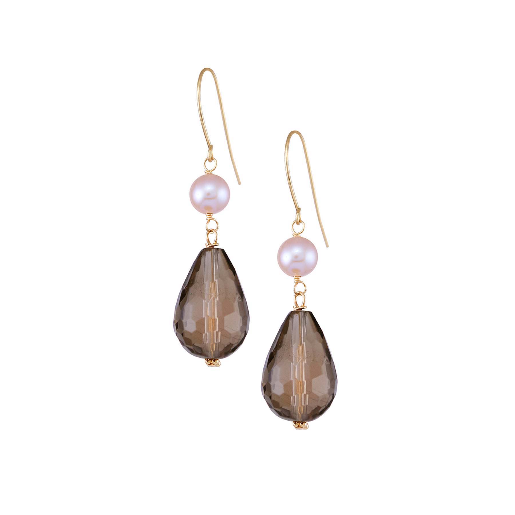 14k Freshwater Pearls Smokey Quartz Fishhook Earrings freeshipping - Jewelmak Shop