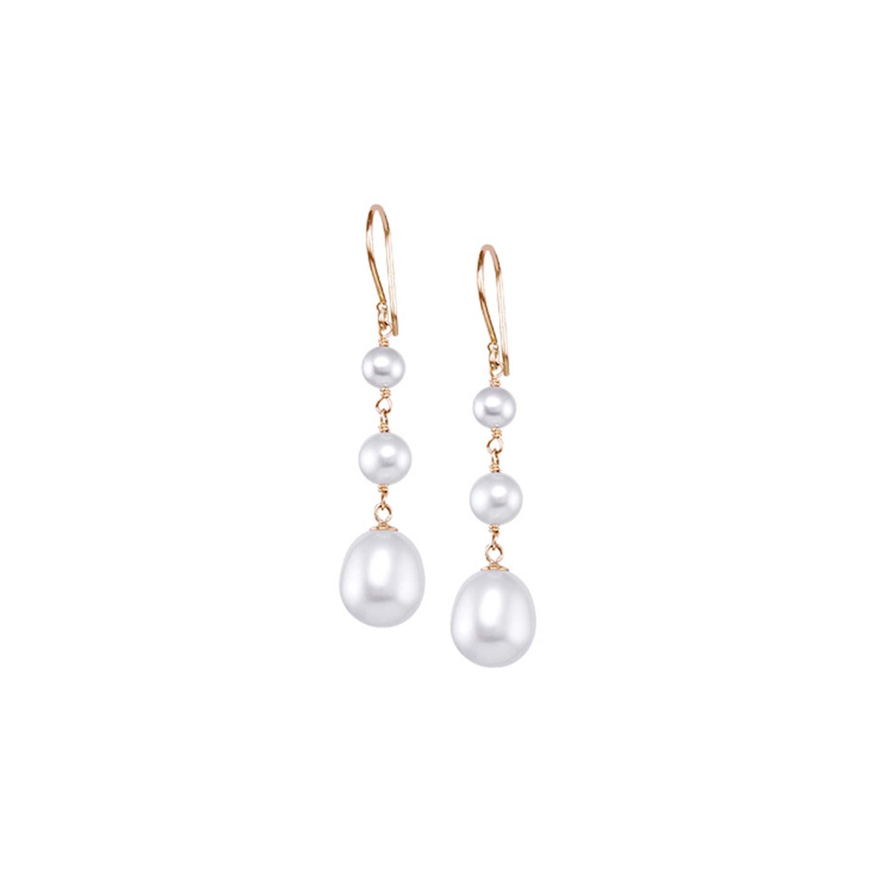 14k White Pearl 3 Link Hoop Earring freeshipping - Jewelmak Shop