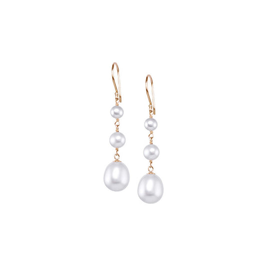 14k White Pearl 3 Link Hoop Earring freeshipping - Jewelmak Shop