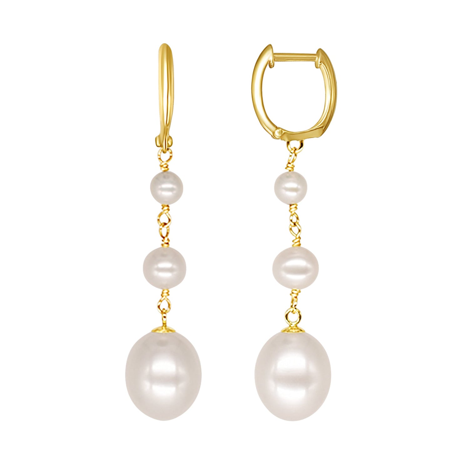 14k White Freshwater Pearl 3 Link Hoop Earring freeshipping - Jewelmak Shop
