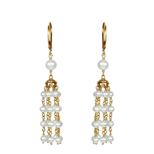 14k White Pearls Chandelier Hoop Earring freeshipping - Jewelmak Shop