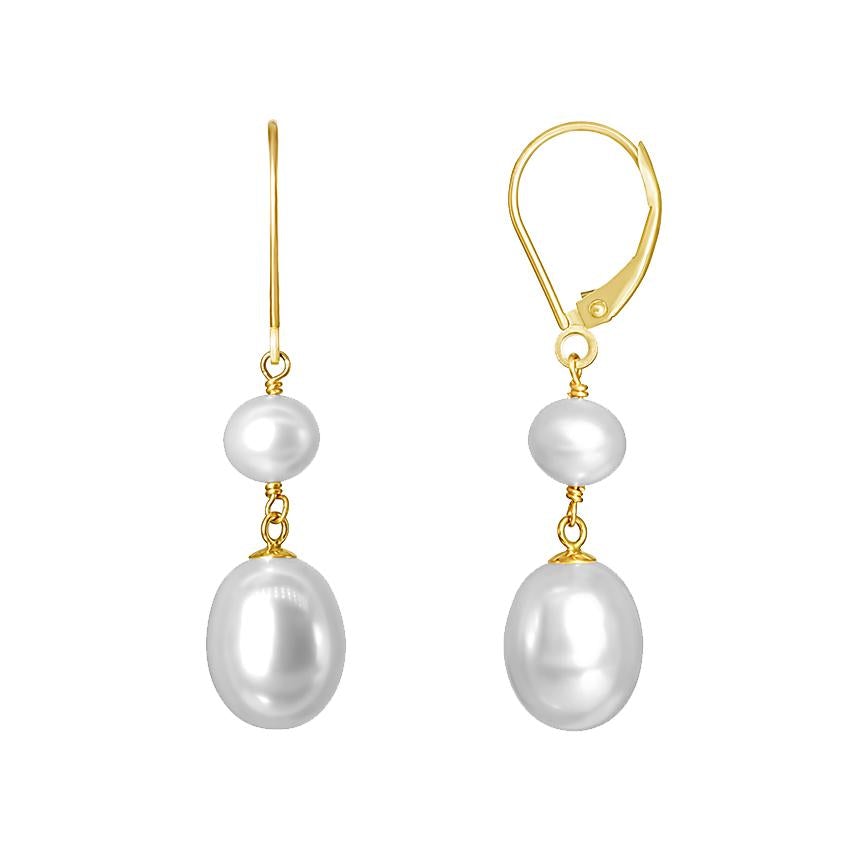 14k White Pearl Leverback Earring freeshipping - Jewelmak Shop