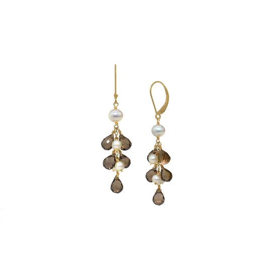 14k White Freshwater Pearl Smoky Quartz Leverback Earring