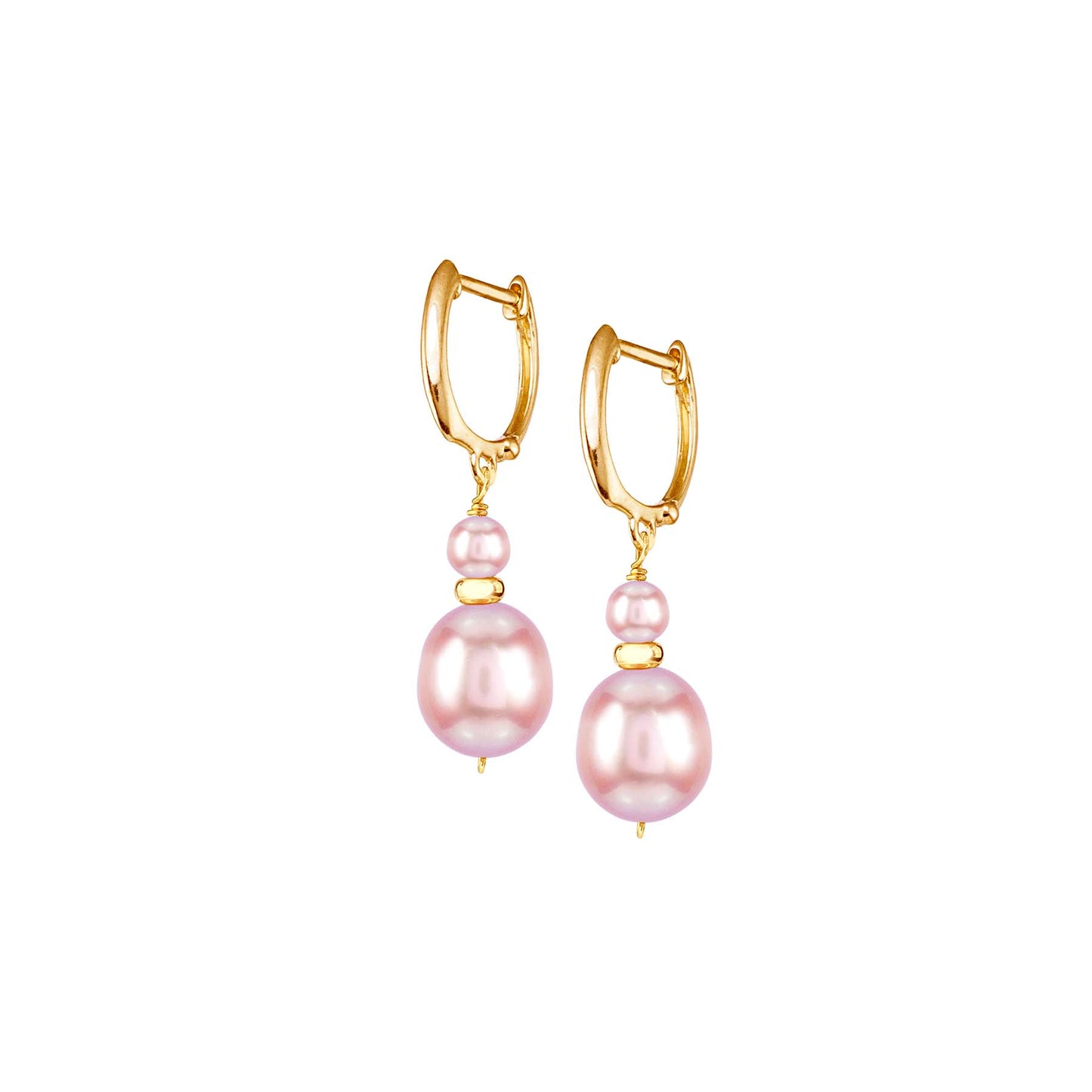 14k Pink Freshwater Pearl Gold Roundel Huggie Hoop Earring