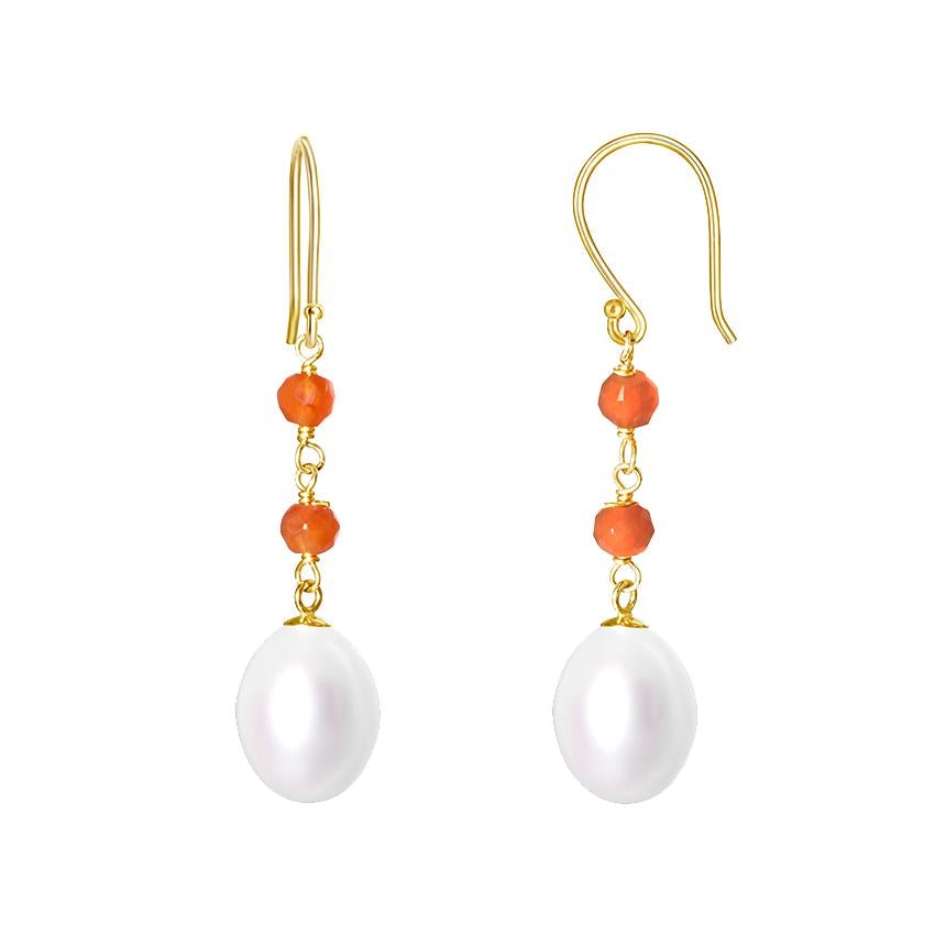 14k White Pearl Carnelian Hook Earring freeshipping - Jewelmak Shop