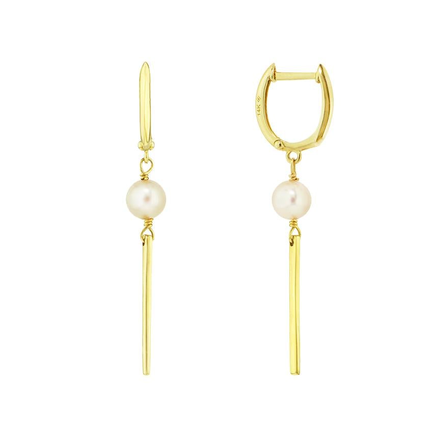 14k Pink Pearls Gold Bar Hoop Earrings freeshipping - Jewelmak Shop