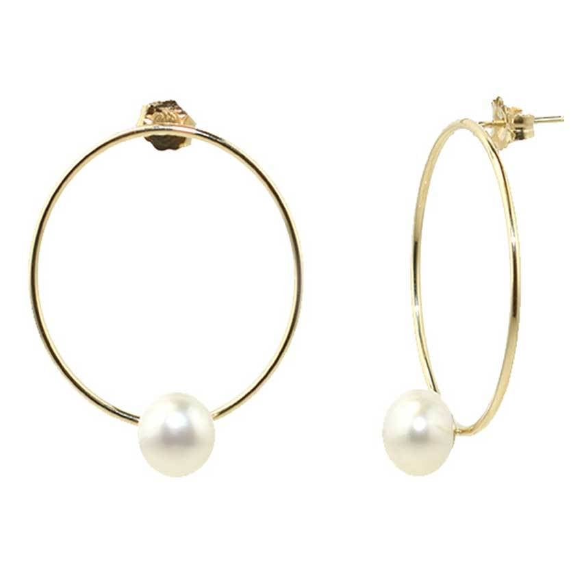 14k White Pearl Hoop Earrings freeshipping - Jewelmak Shop