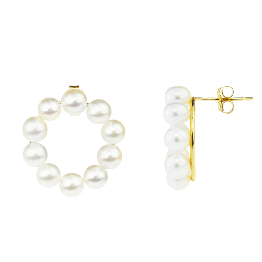 14k White Freshwater Pearl Open Circle Post Earring