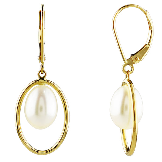 14k White Freshwater Pearl Halo Leverback Earrings