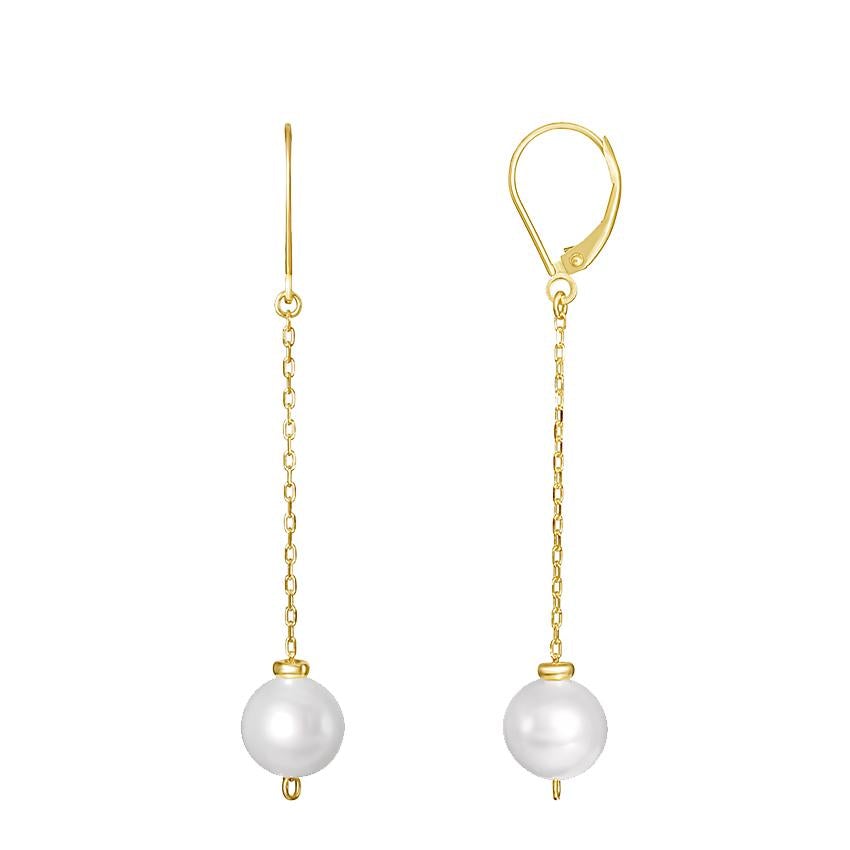 14k White Pearls Dangling Cable Chain Earrings freeshipping - Jewelmak Shop