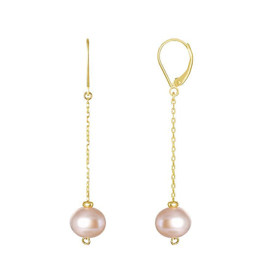 14k Pink Pearl Dangling Cable Chain Earrings freeshipping - Jewelmak Shop