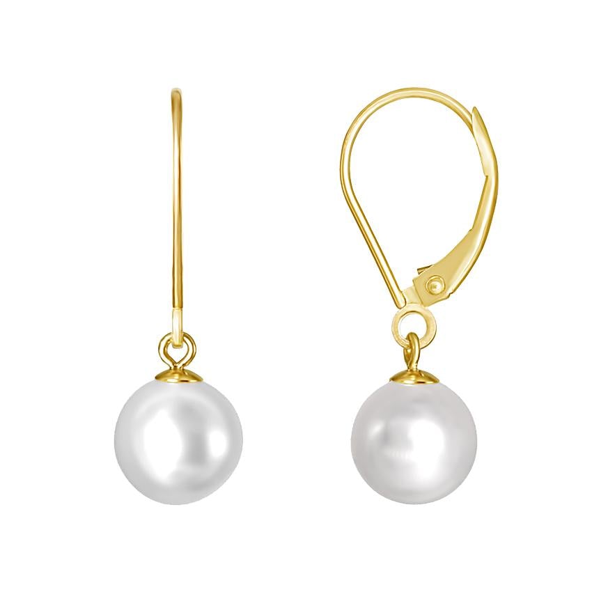 14k White Freshwater Pearls Leverback Dangle Earring – Jewelmak Fine ...
