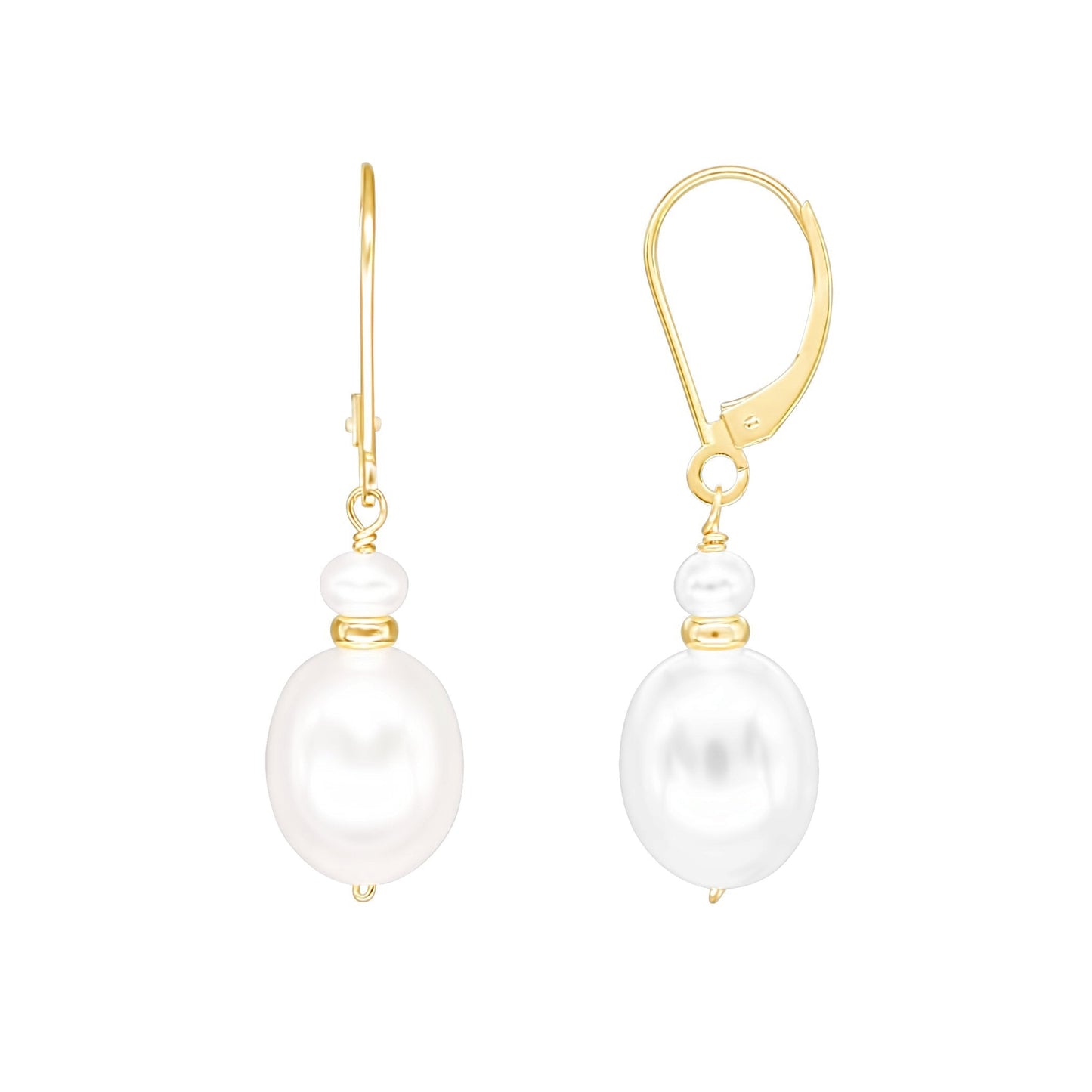 14k White Freshwater Pearl Leverback Drop Earrings freeshipping - Jewelmak Shop