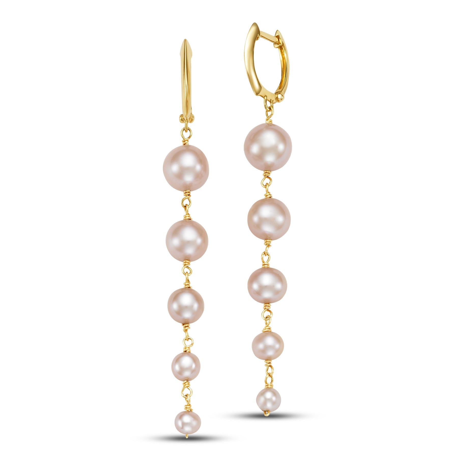 14k Pink/White Freshwater Pearl Graduated Dangle Earrings freeshipping - Jewelmak Shop