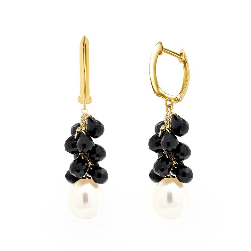 14k Black Onyx with Freshwater Pearls Hoop Earring freeshipping - Jewelmak Shop