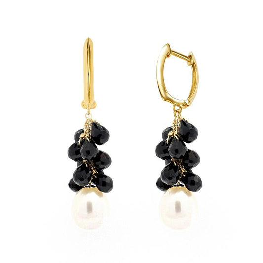 14k Black Onyx with Freshwater Pearls Hoop Earring freeshipping - Jewelmak Shop