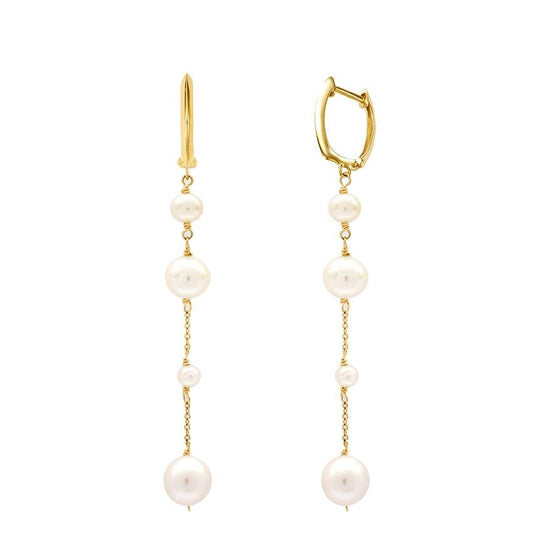 14k White Pearl Link Hoop Earring freeshipping - Jewelmak Shop