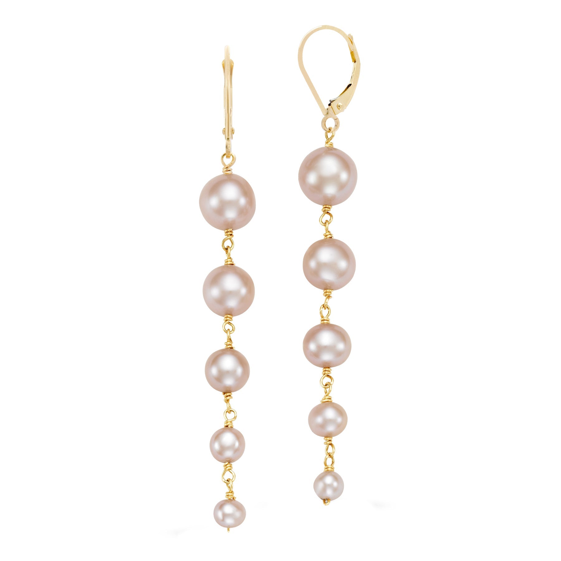 14k Pink/White Freshwater Pearl Graduated Dangle Earrings freeshipping - Jewelmak Shop