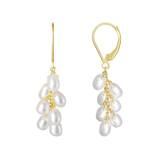 14k White Pearl Dangle Leverback Earring freeshipping - Jewelmak Shop