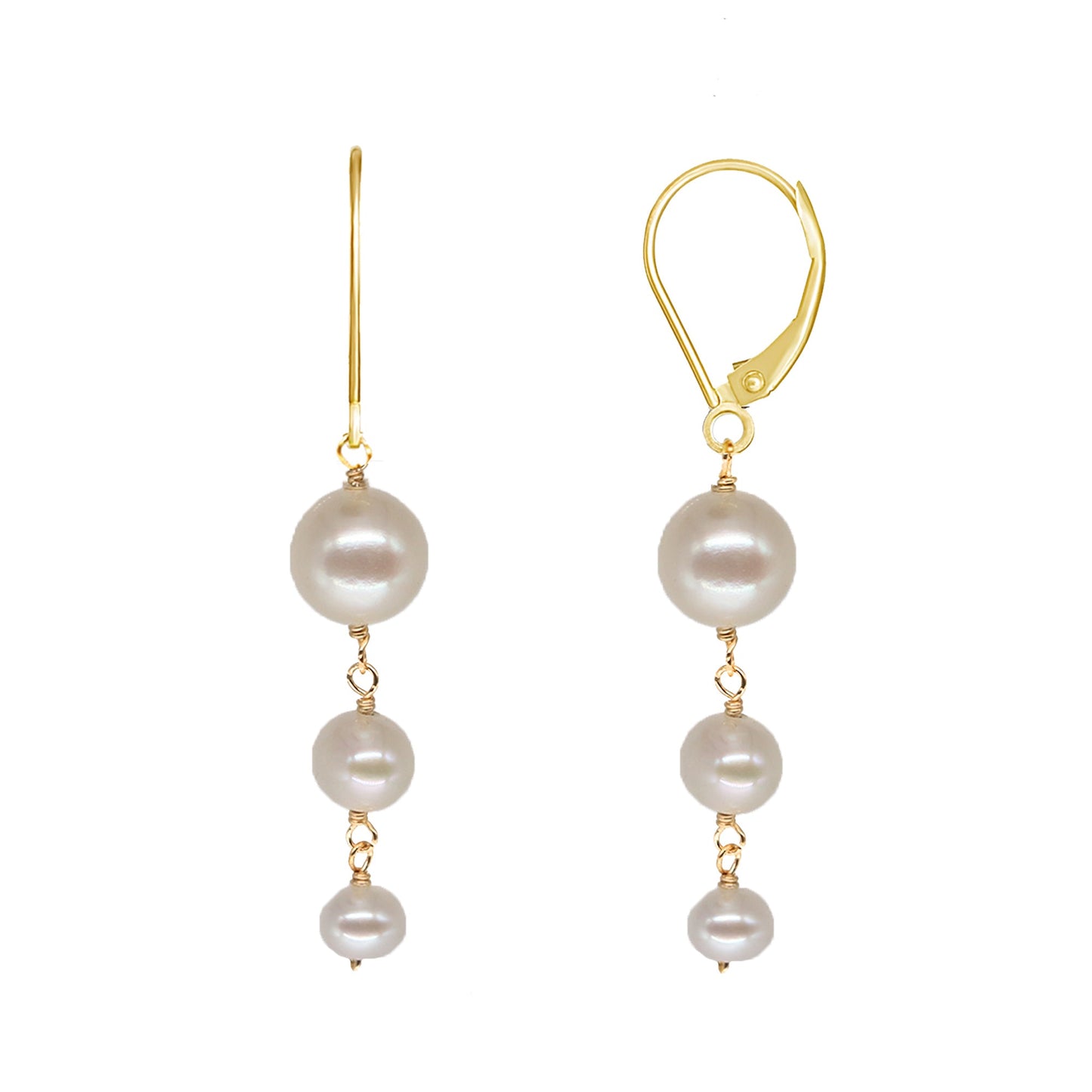 14k Graduated Ball Drop Leverback Earrings