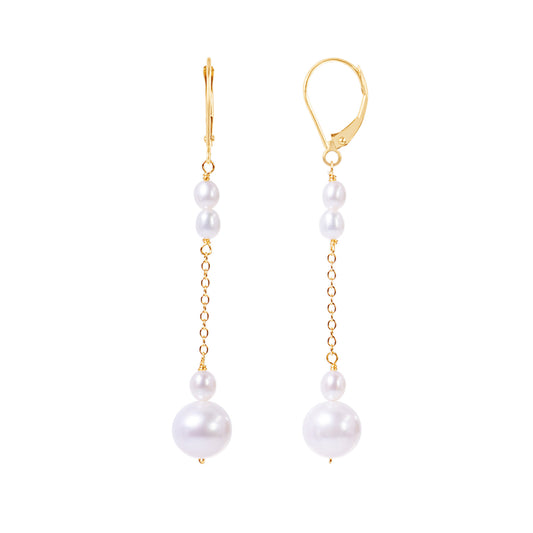 14k White Freshwater Pearl Leverback Dangle Earring