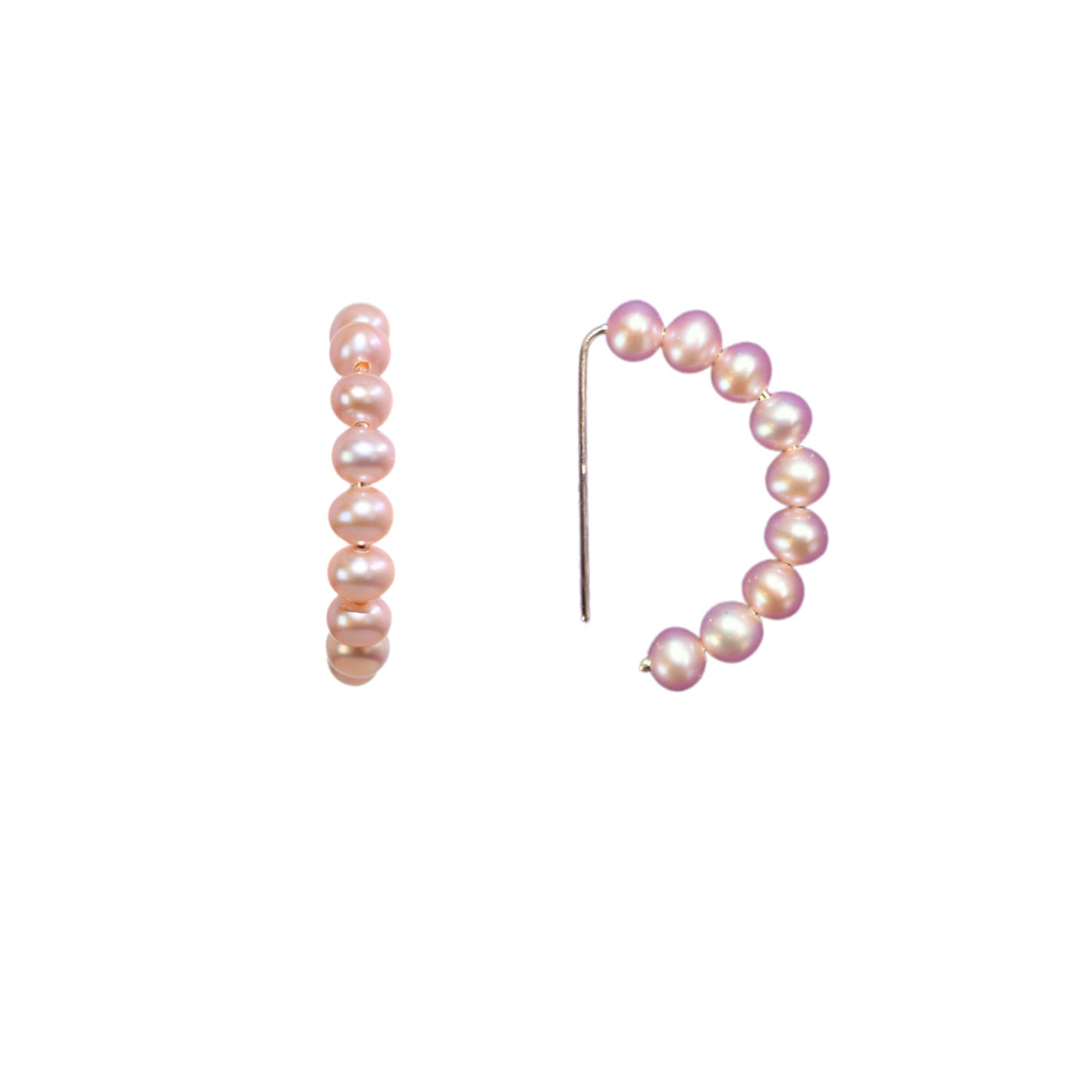 14k White & Pink Freshwater Pearl Half-Hoop Earrings