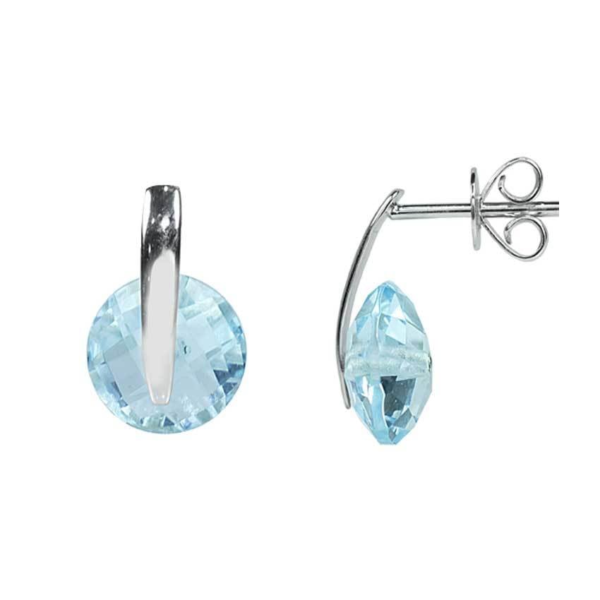 14k White Gold Blue Topaz Round L Shape Post Earring freeshipping - Jewelmak Shop