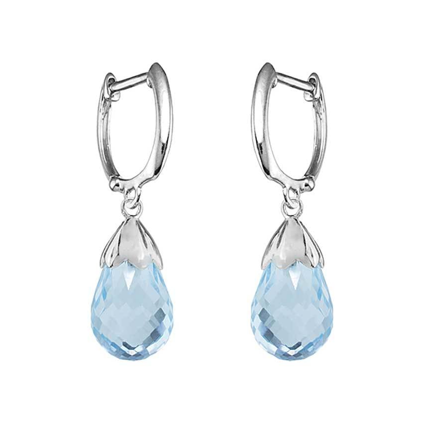 14k White Gold Faceted Blue Topaz Earring freeshipping - Jewelmak Shop