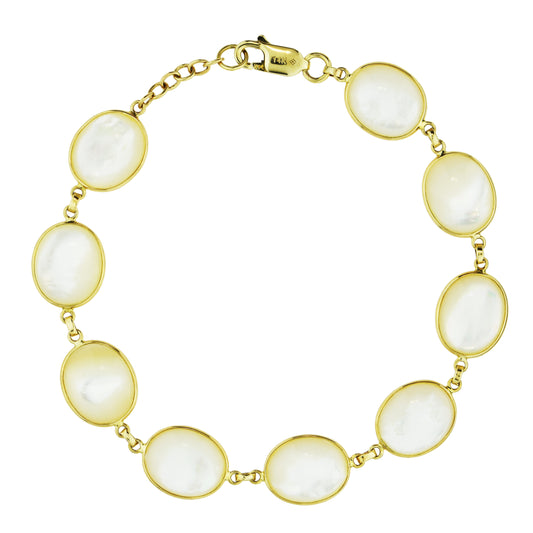 14k Mother of Pearl 9-Pc Oval Link Bracelet 7.5"/ 8"