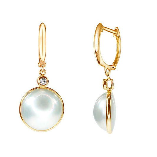 14k Mabe Pearl Vs Diamond Hoop Earrings freeshipping - Jewelmak Shop