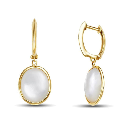 14k Mother of Pearl Oval Hoop Earring freeshipping - Jewelmak Shop