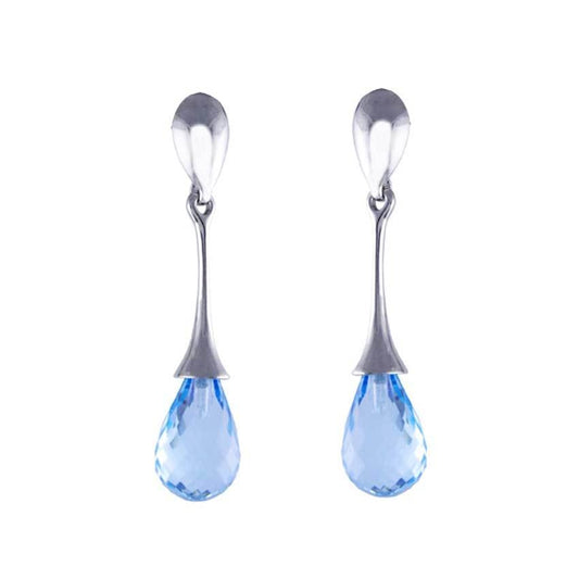 14k White Gold Blue Topaz Tear Drop Elongated Cone Dangle Post Earring freeshipping - Jewelmak Shop