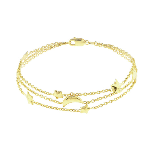 SéChic 14k Moon & Star Three Layer Bracelet 7.5" Jewelmak Shop