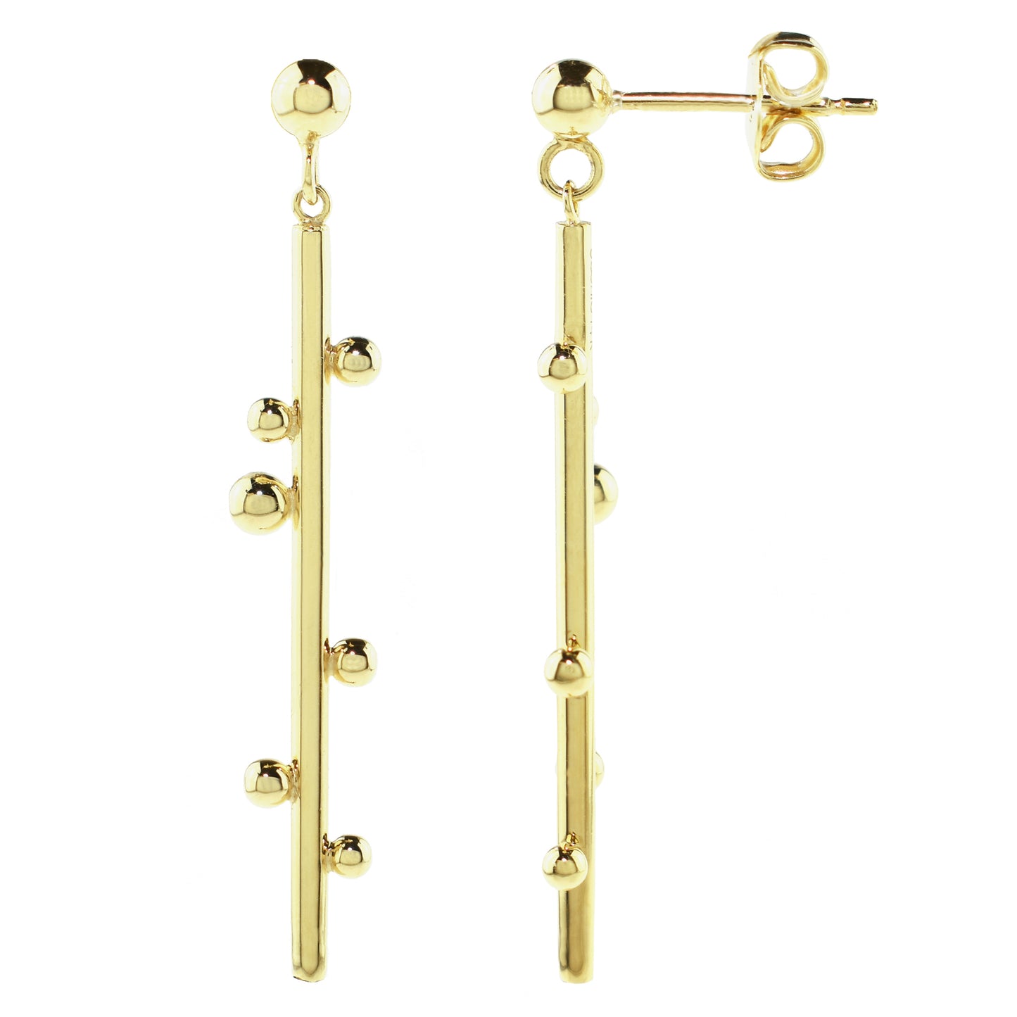 14k Globes On Bar Drop Earrings