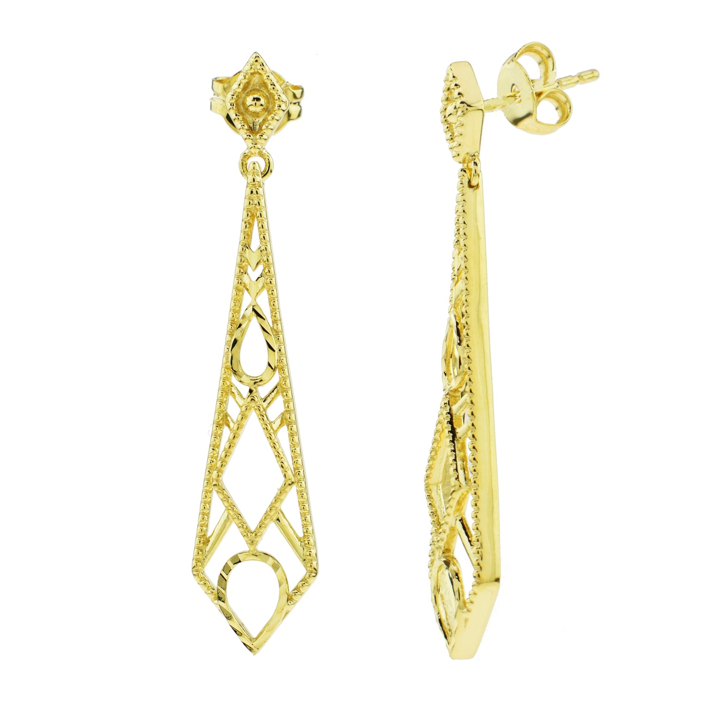 14k Hollow Necktie Drop Earrings