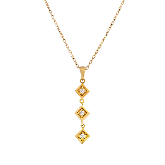 14k Diamond Triple Drop Pendant Necklace 17"/18"