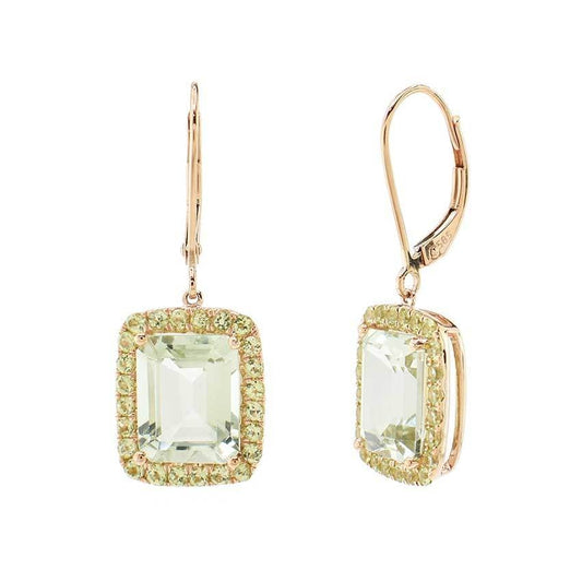 14k Green Amethyst Peridot Rectangle Dangle Leverback Earring freeshipping - Jewelmak Shop