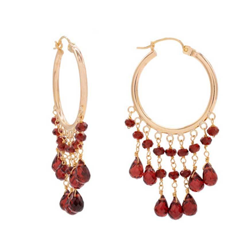 14k Garnet Dangle Hoop Earring freeshipping - Jewelmak Shop