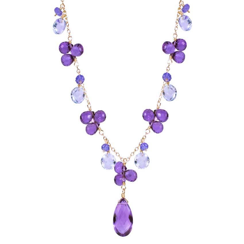 14k Blue Topaz Amethyst Tanzanite Necklace 17" freeshipping - Jewelmak Shop