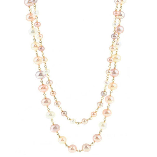 14k Natural Multi Pink Pearl Link 2 Row Necklace 18/20" freeshipping - Jewelmak Shop