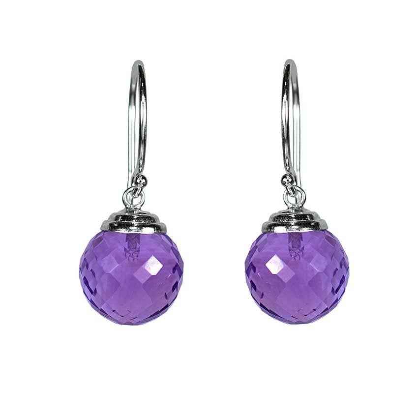 14k White Gold Amethyst 10mm Round Hoop Earring freeshipping - Jewelmak Shop