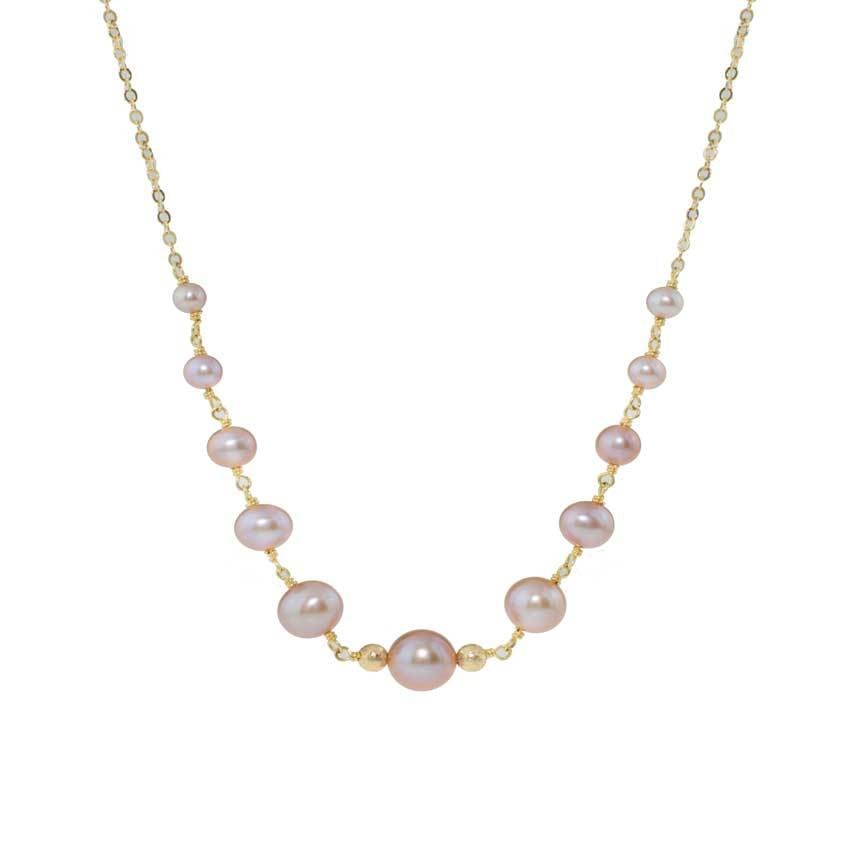 14k Natural Pink 11 Pc Graduated Pearl Link Center Necklace 18" freeshipping - Jewelmak Shop